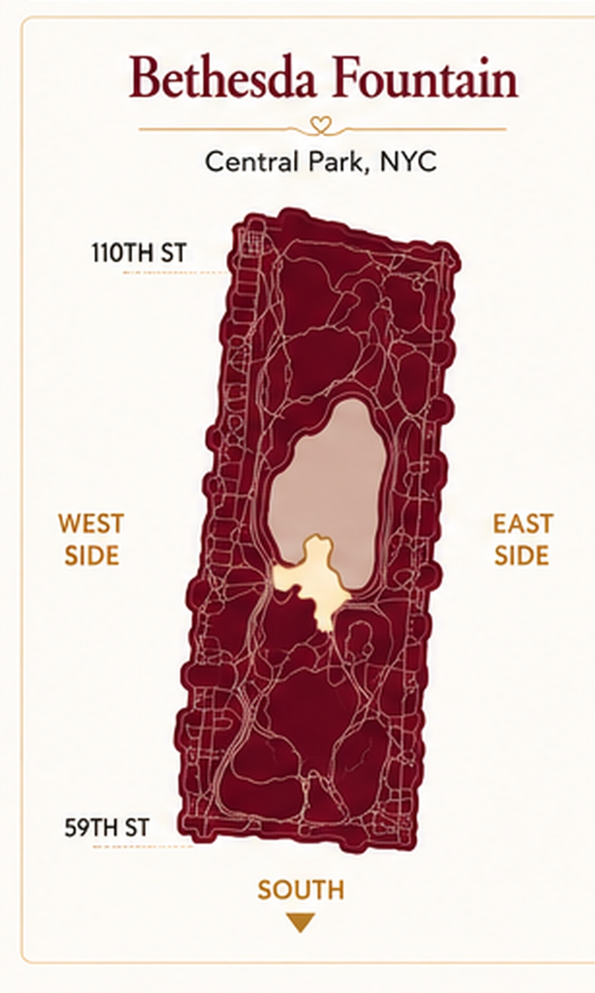 Map showing the location of Bethesda Terrace & Fountain in Central Park