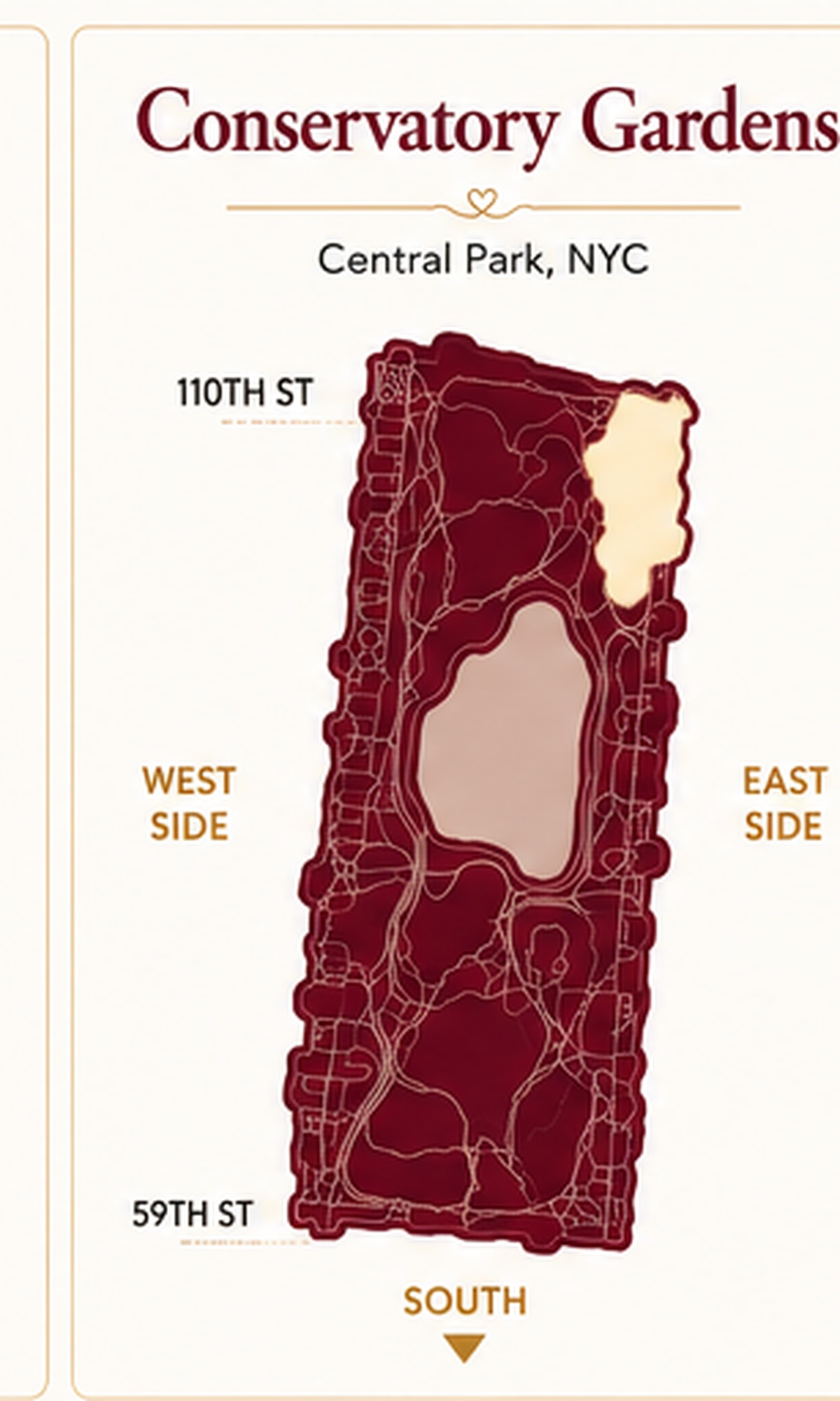 Map showing the location of Conservatory Gardens in Central Park