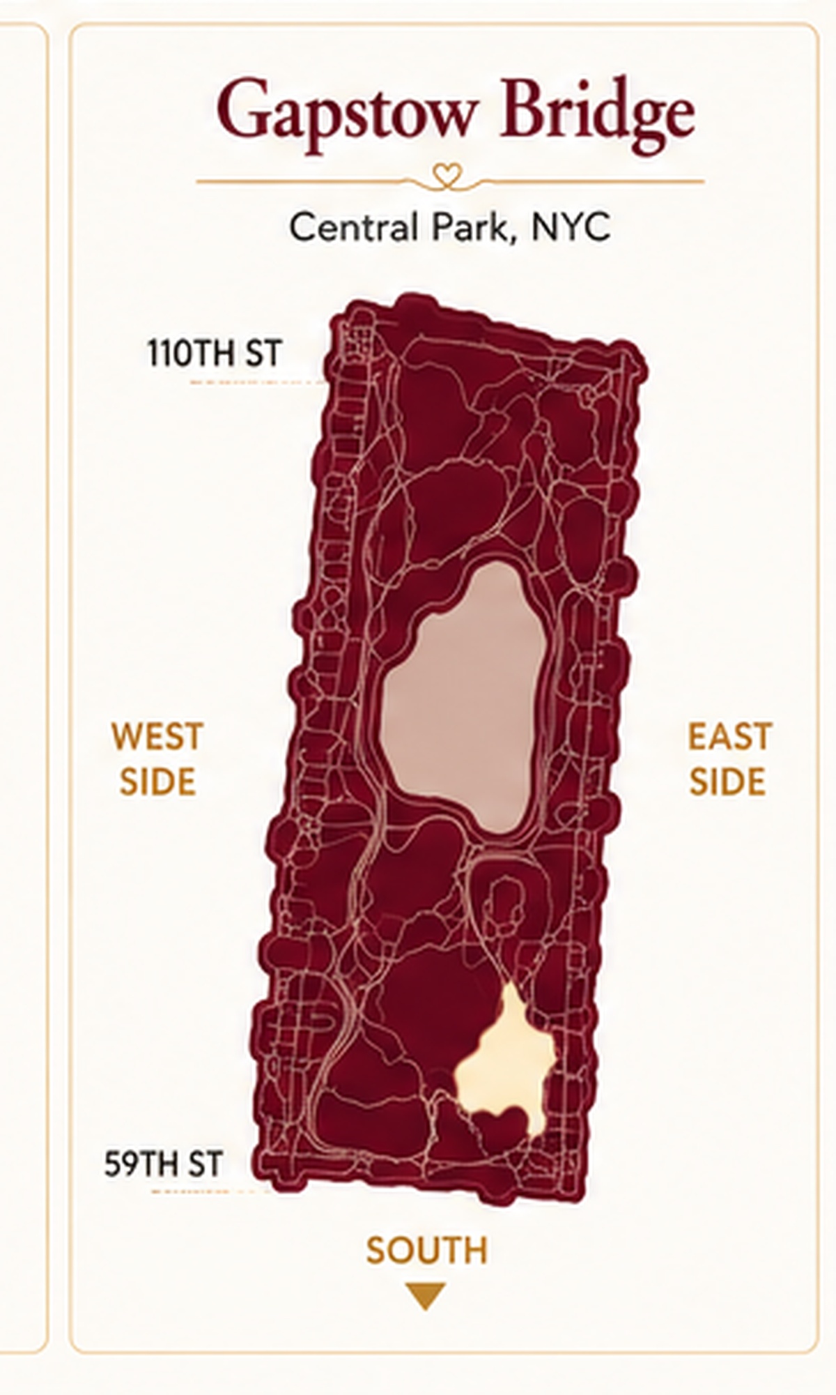 Map showing the location of Gapstow Bridge in Central Park