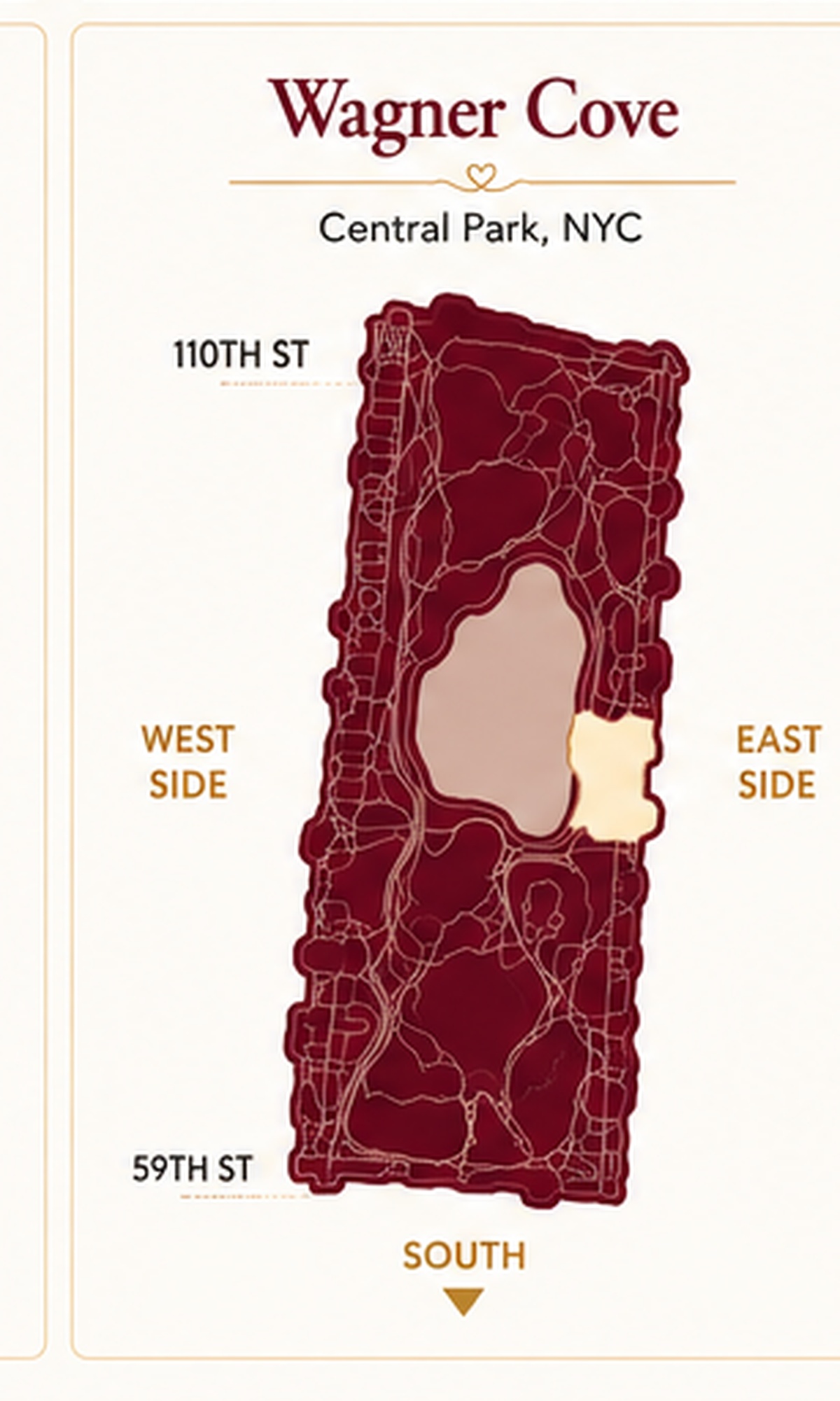 Map showing the location of Wagner’s Cove in Central Park
